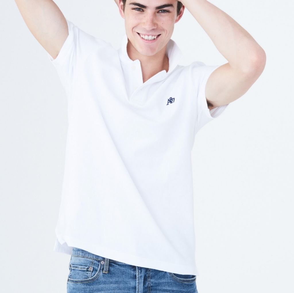 Aeropostale Men's A87 Logo Piquac White Polo Shirt